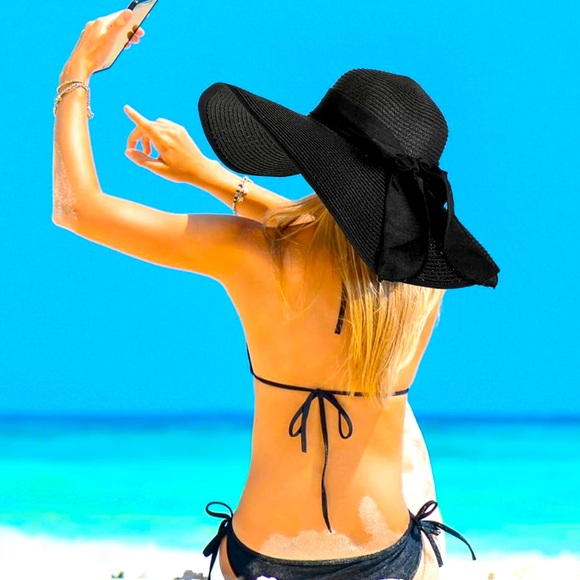 Women's Wide Brim Straw Hats Floppy Sun Hat - Picture 6 of 8